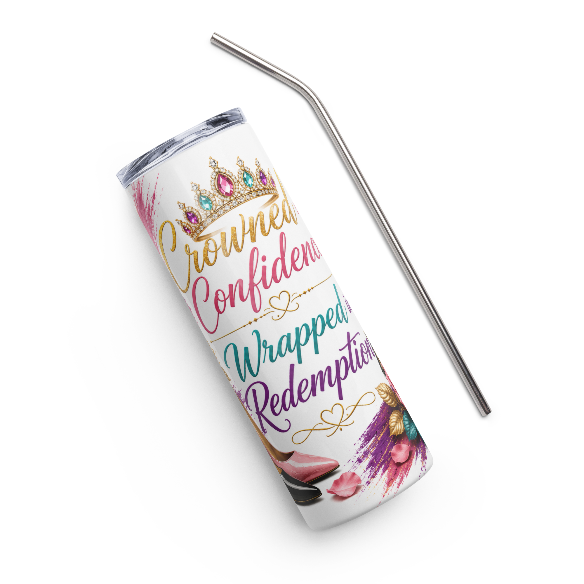 ✨ Crowned in Confidence, Wrapped in Redemption™ Skinny Tumbler ✨ - Image 6
