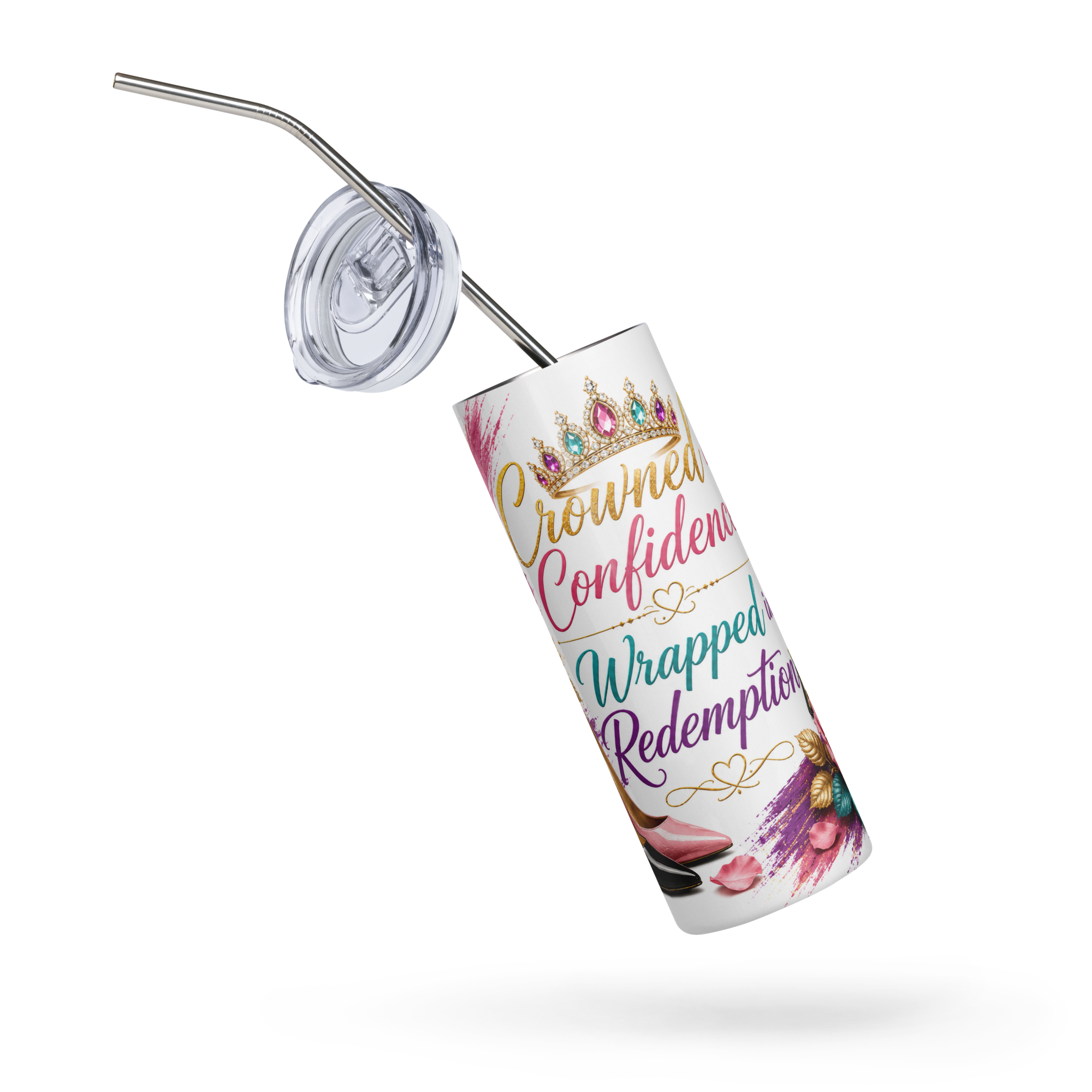✨ Crowned in Confidence, Wrapped in Redemption™ Skinny Tumbler ✨ - Image 7