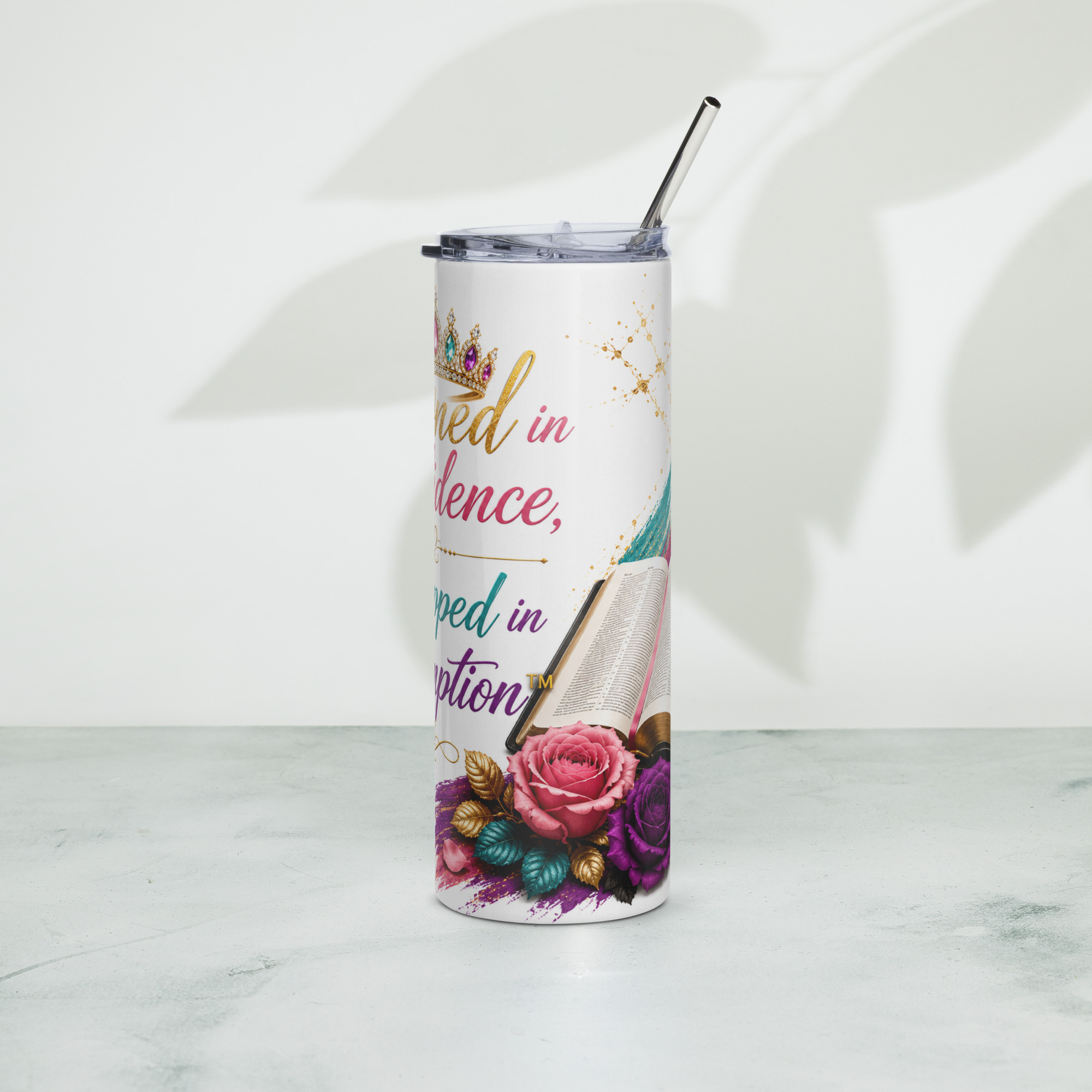 ✨ Crowned in Confidence, Wrapped in Redemption™ Skinny Tumbler ✨ - Image 3